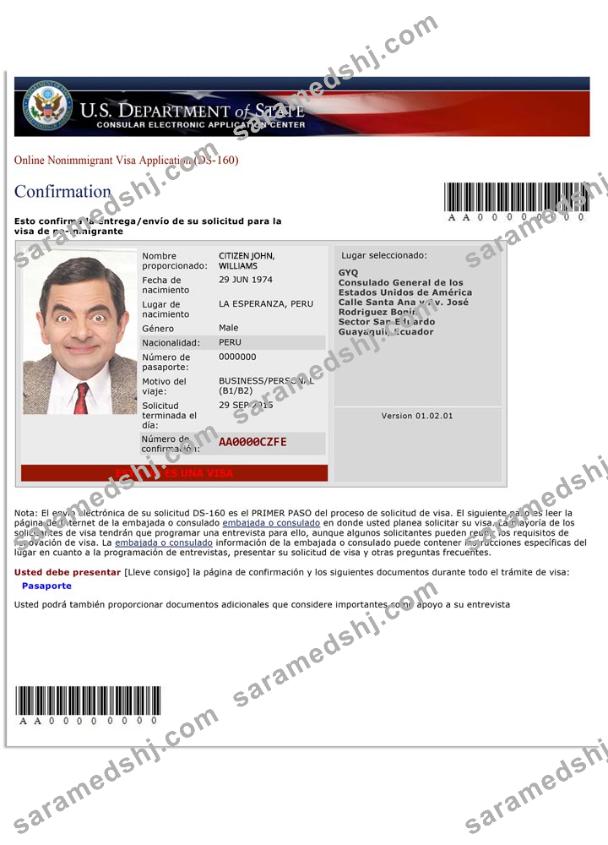 USA nonimmigrant visa application (DS-160)
